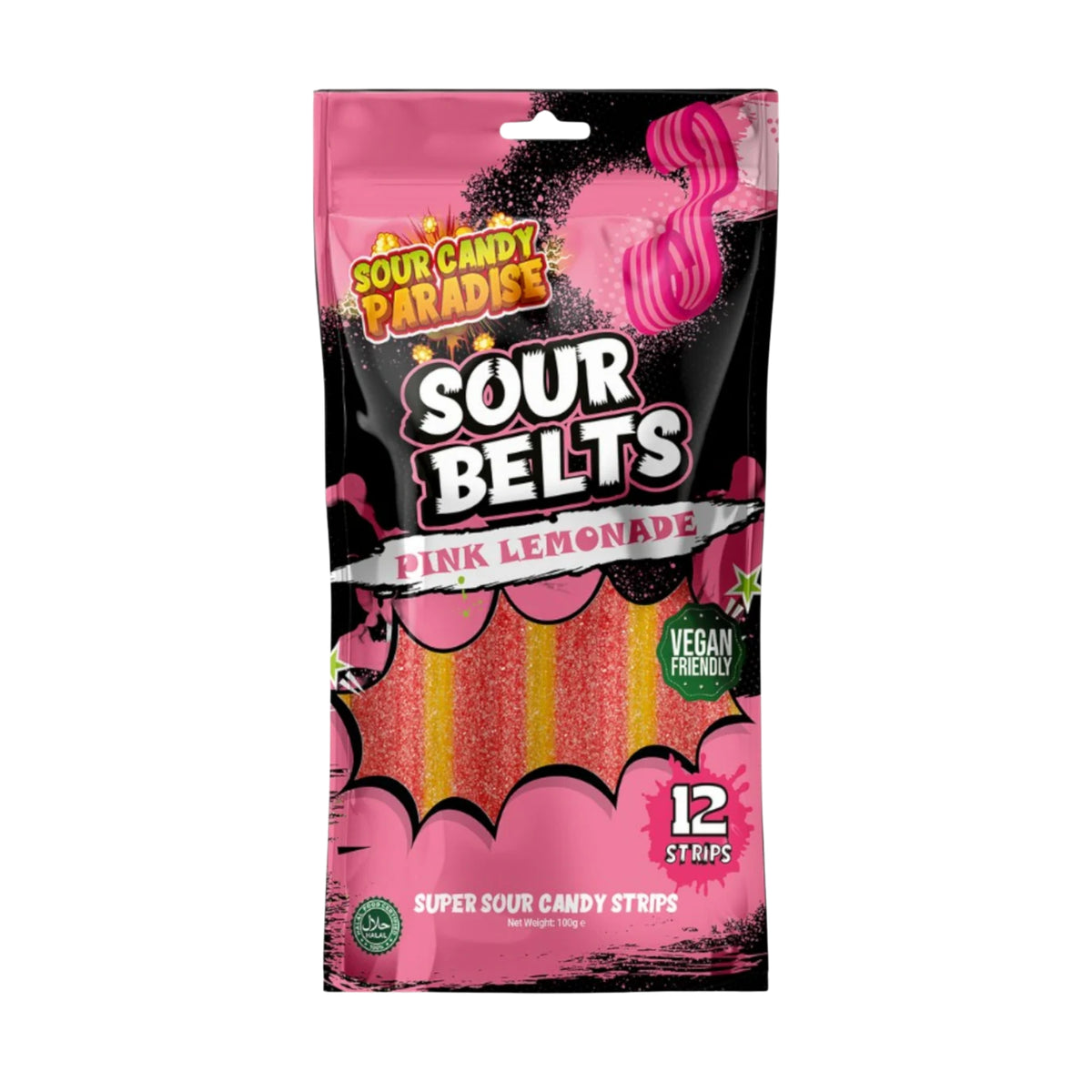 Sour Candy Paradise Sour Belts Pink Lemonade 100g (12 Pcs)